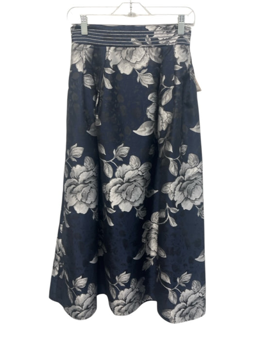 ABS Size 2 Navy, Silver, Black Polyester & Viscose Pleats Maxi Floral Skirt Navy, Silver, Black / 2