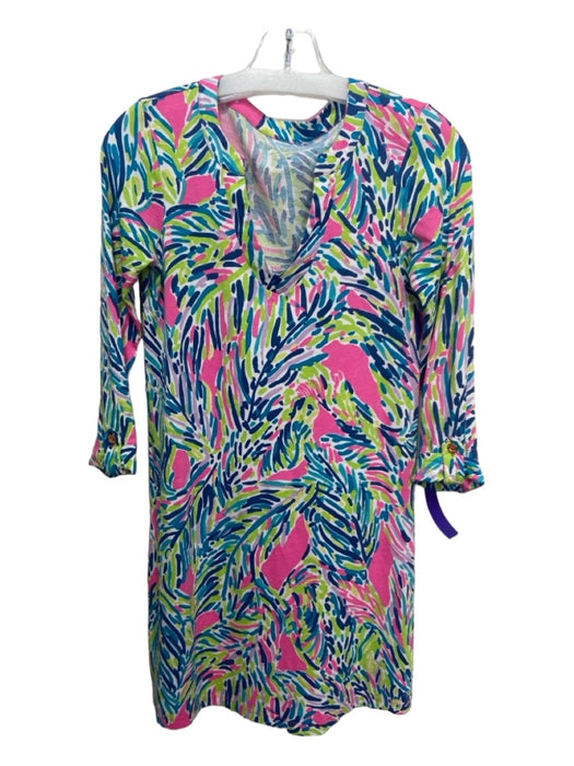 Lilly Pulitzer Size XXS Blue, Pink & Green Cotton All Over Print V Neck Dress Blue, Pink & Green / XXS