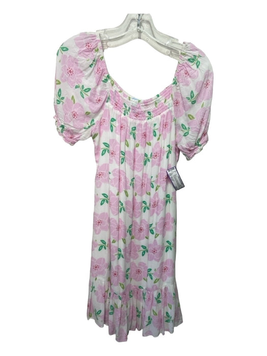 Draper James Size Small Pink, Green & White Rayon Flowers Smocked Neck Dress Pink, Green & White / Small