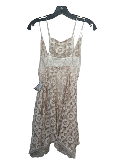 Free People Size 4 Cream & Tan Nylon Blend Spaghetti Strap Floral Eyelet Dress Cream & Tan / 4