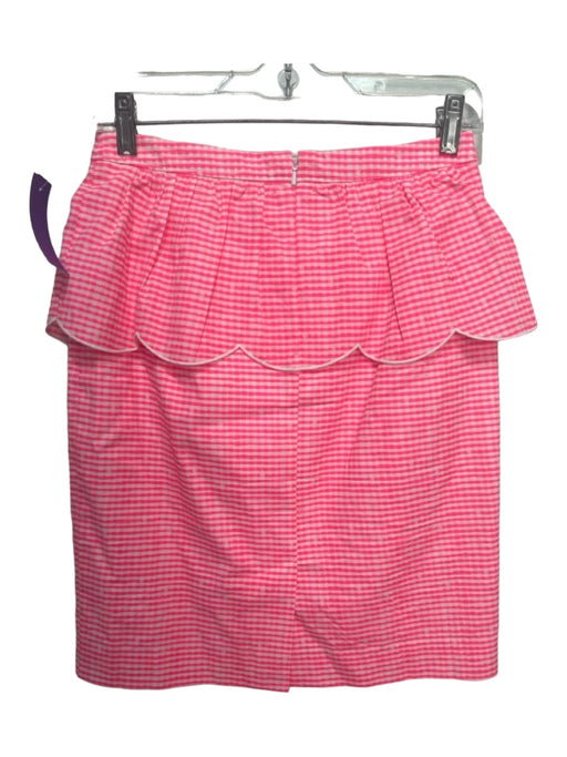 Lily Pulitzer Size 4 Hot Pink & White Cotton Gingham Scalloped Pencil Skirt Hot Pink & White / 4