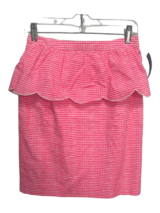 Lily Pulitzer Size 4 Hot Pink & White Cotton Gingham Scalloped Pencil Skirt Hot Pink & White / 4