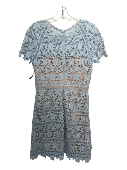 Eliza J Size 6 Light Blue Polyester Short Sleeve Lace Overlay Tiered Midi Dress Light Blue / 6