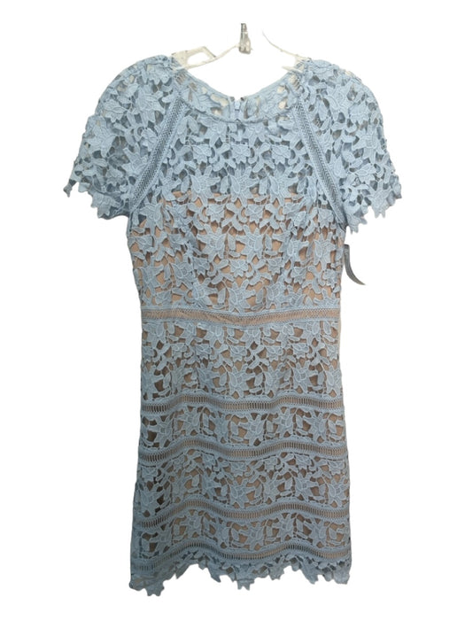 Eliza J Size 6 Light Blue Polyester Short Sleeve Lace Overlay Tiered Midi Dress Light Blue / 6