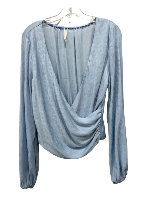 Anthropologie Size Small Baby Blue Polyester Long Sleeve Floral Surplice Top Baby Blue / Small