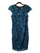 Badgley Mischka Size 8 Black & Teal Polyester Round Neck Cap Sleeve Lace Dress Black & Teal / 8