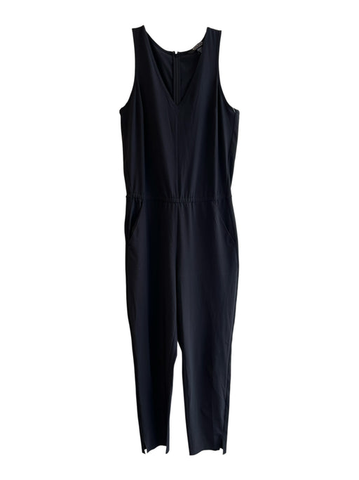 Athleta Size 8 Black Polyester Back Zip Sleeveless V Neck Pockets Jumpsuit Black / 8