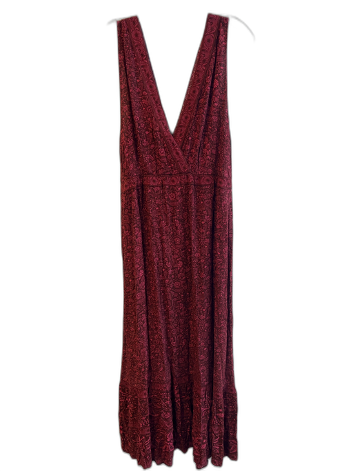 Faherty Size S Red Viscose All Over Print V Neck & Back Tassel Maxi Dress Red / S