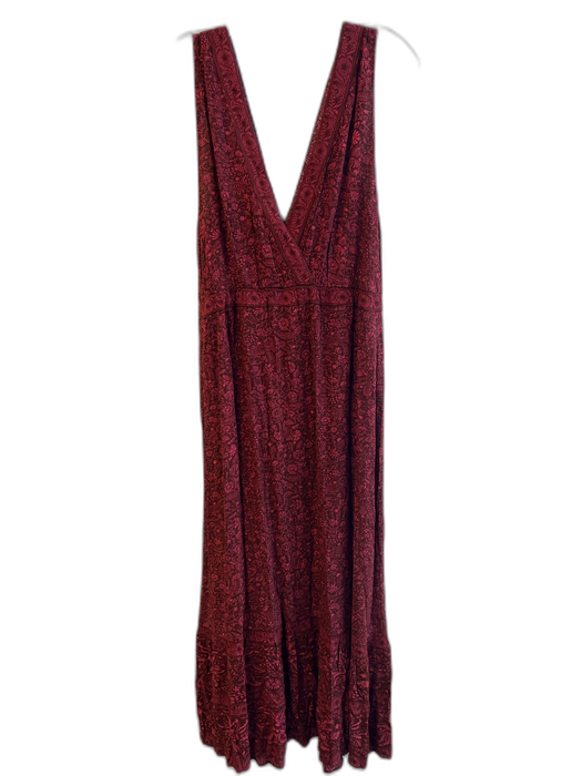 Faherty Size S Red Viscose All Over Print V Neck & Back Tassel Maxi Dress Red / S