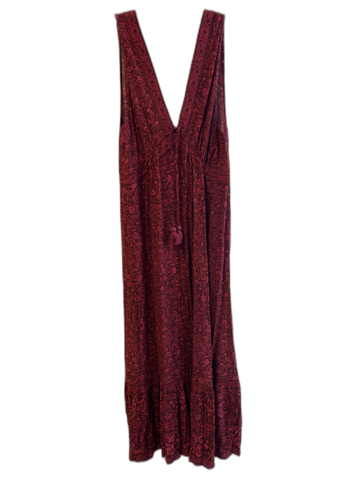 Faherty Size S Red Viscose All Over Print V Neck & Back Tassel Maxi Dress Red / S
