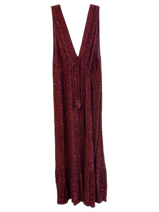 Faherty Size S Red Viscose All Over Print V Neck & Back Tassel Maxi Dress Red / S
