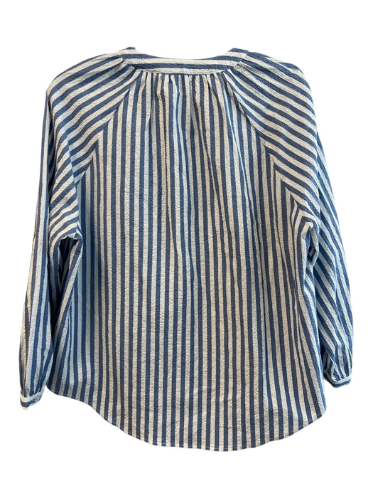 Veronica Beard Size M White & Blue Cotton Long Sleeve Striped V Neck Top White & Blue / M