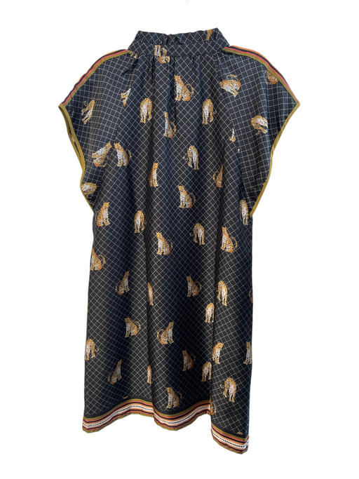 THML Size M Black Polyester V Neck Tiger Pockets Mini Dress Black / M