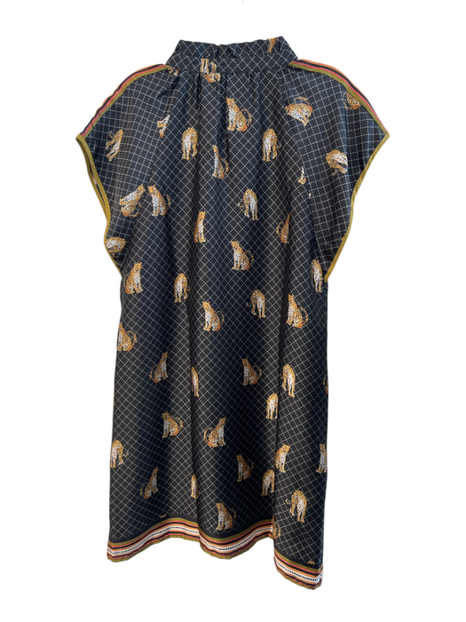 THML Size M Black Polyester V Neck Tiger Pockets Mini Dress Black / M