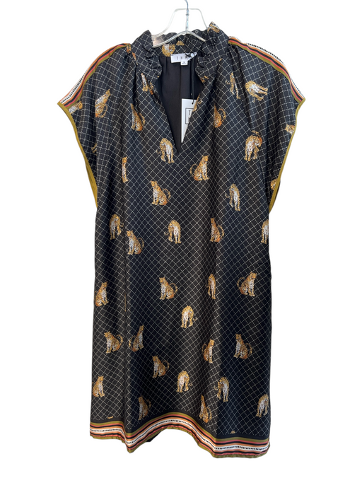 THML Size M Black Polyester V Neck Tiger Pockets Mini Dress Black / M