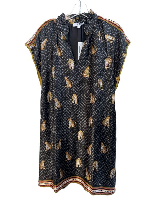 THML Size M Black Polyester V Neck Tiger Pockets Mini Dress Black / M
