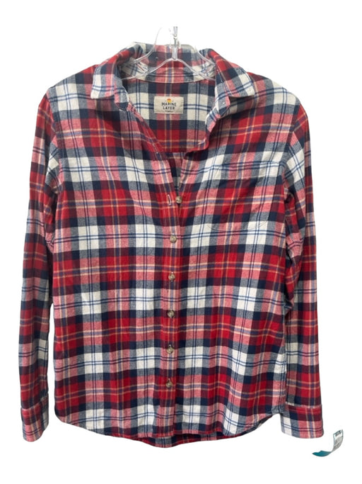 Marine Layer Size XS White Red & Blue Cotton Plaid Collared Button Up Top White Red & Blue / XS