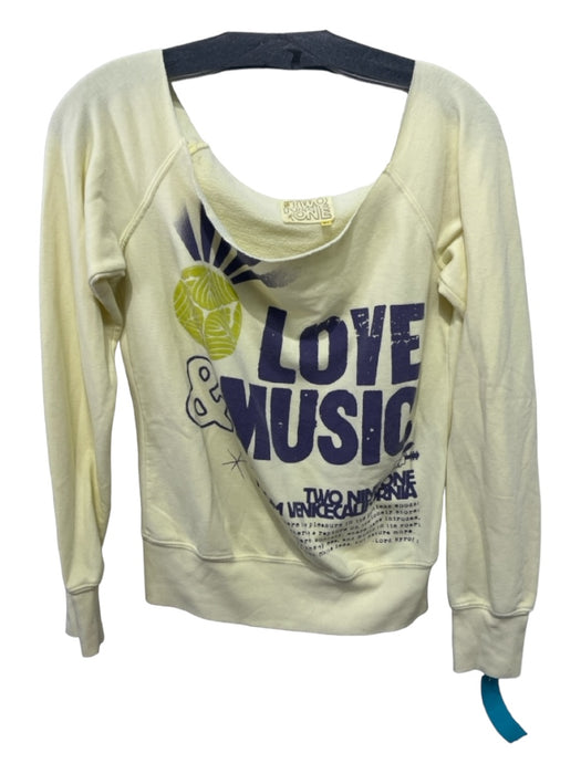 291 Size 0 Yellow & Gray Cotton Off Shoulder Long Sleeve Graphic Raw Edge Top Yellow & Gray / 0