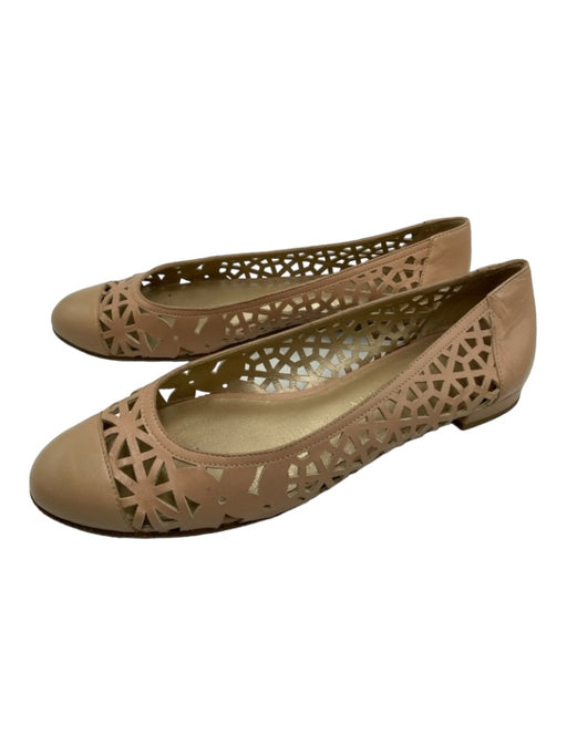 Stuart Weitzman Shoe Size 7.5 Beige Leather Laser Cut Round Toe Flats Beige / 7.5