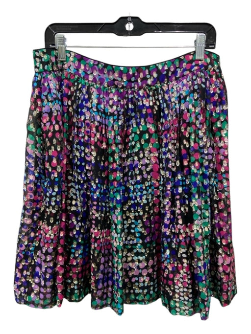 Kate Spade Size 14 Black Purple Green Silk Blend Speckled Metallic Detail Skirt Black Purple Green / 14