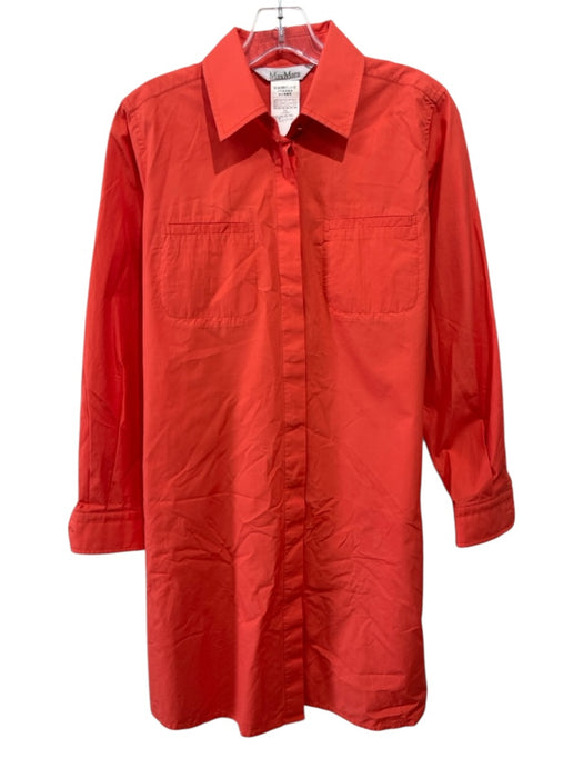 Max Mara Size 10 Hot Orange Cotton Long Sleeve Button Front Breast Pocket Dress Hot Orange / 10