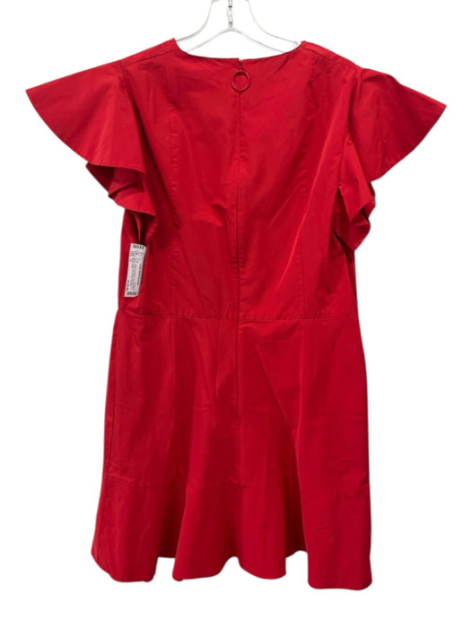 Akris Punto Size 12 Red Polyester Blend Ruffle Cap Sleeve Paneled Back Zip Dress Red / 12