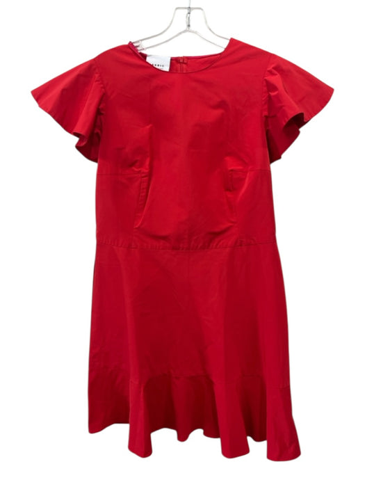 Akris Punto Size 12 Red Polyester Blend Ruffle Cap Sleeve Paneled Back Zip Dress Red / 12