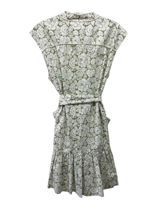 Christy Lynn Size M White & Green Cotton Floral Cap Sleeve Button Front Dress White & Green / M