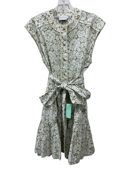 Christy Lynn Size M White & Green Cotton Floral Cap Sleeve Button Front Dress White & Green / M