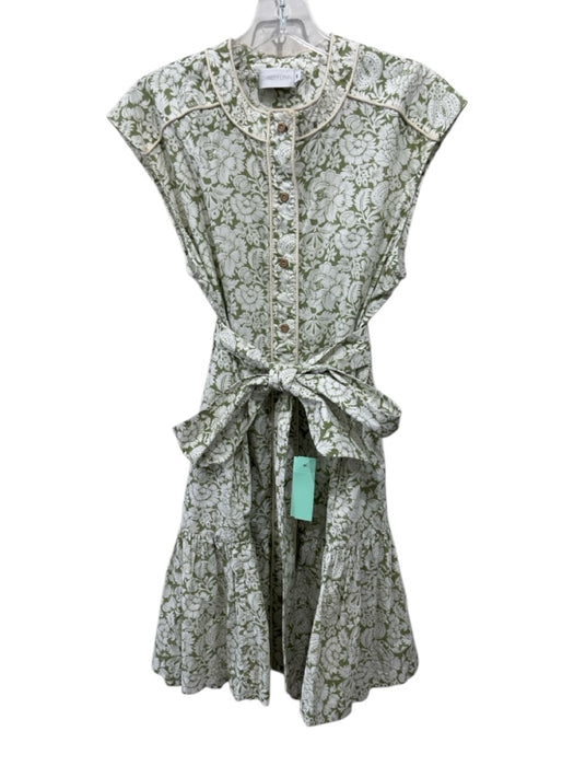 Christy Lynn Size M White & Green Cotton Floral Cap Sleeve Button Front Dress White & Green / M