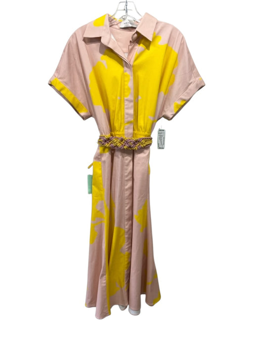Silvia Tcherassi Size L Light Pink & Yellow Cotton Blend Abstract Dress Light Pink & Yellow / L