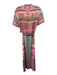 Saloni Size 8 Pink & Multi Silk Geometric Short Sleeve Button Front Midi Dress Pink & Multi / 8