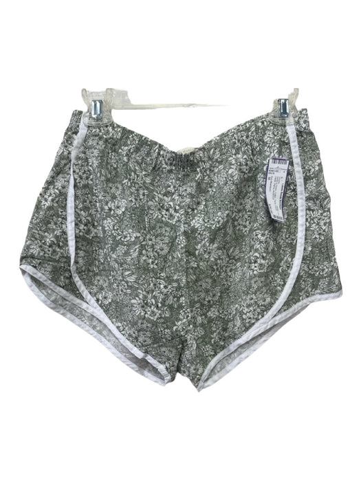 Ann Mashburn Size M White & Green Cotton Floral Elastic Waist Piping Shorts White & Green / M