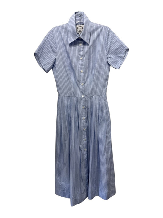 Evi Grintela Size M Blue & White Cotton Striped Button Front Short Sleeve Dress Blue & White / M