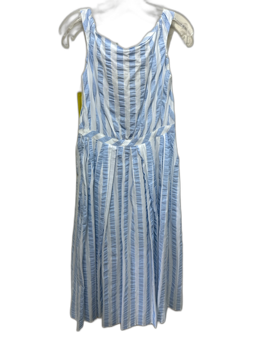 Thierry Colson Size M White & Blue Cotton Striped Seersucker Wide Neck Dress White & Blue / M