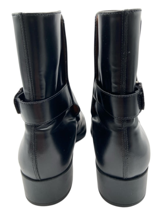 Tod's Shoe Size 38 Black Leather round toe Velcro Strap Silver Buckle Booties Black / 38