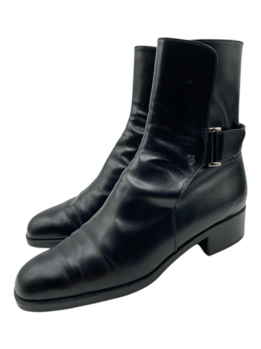 Tod's Shoe Size 38 Black Leather round toe Velcro Strap Silver Buckle Booties Black / 38
