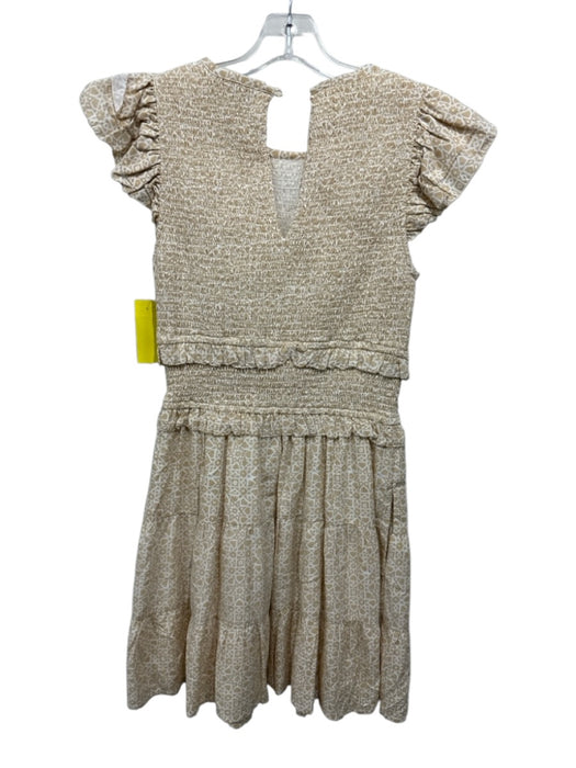 Cleobella Size XS Beige & White Cotton Ruffle Cap Sleeve Geometric Print Dress Beige & White / XS