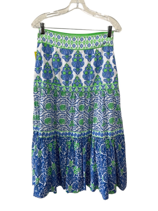 Gretchen Scott Size XS Green, Blue, White Cotton Long Sleeve Blouse Skirt Set Green, Blue, White / XS