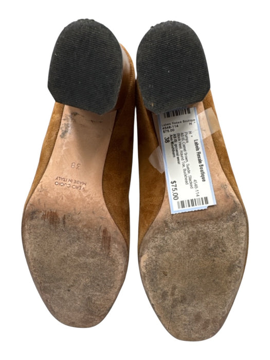 Ann Mashburn Shoe Size 38 Camel Brown Suede Stacked Block Heel Round Toe Pumps Camel Brown / 38