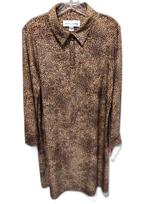 Sara Campbell Size L Brown & Black Polyester Long Sleeve Cheetah Buttons Dress Brown & Black / L