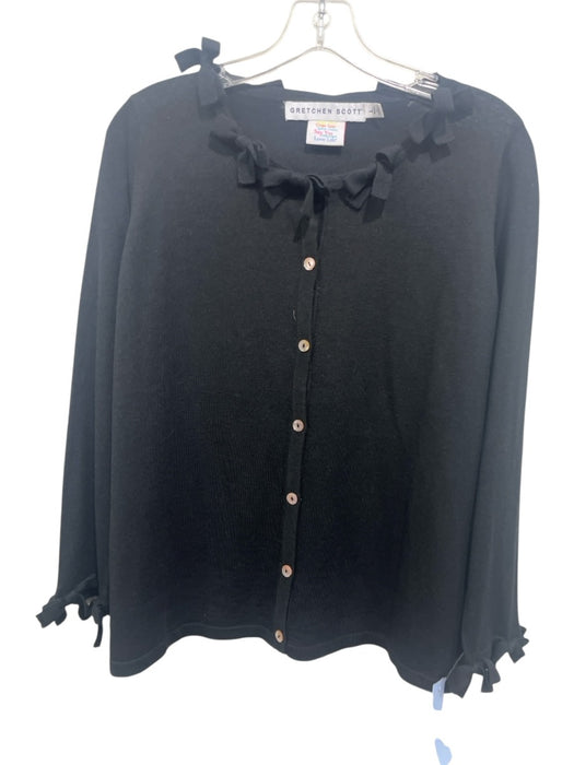 Gretchen Scott Size L Black Polyester Blend Knit Bow Applique Cardigan Sweater Black / L