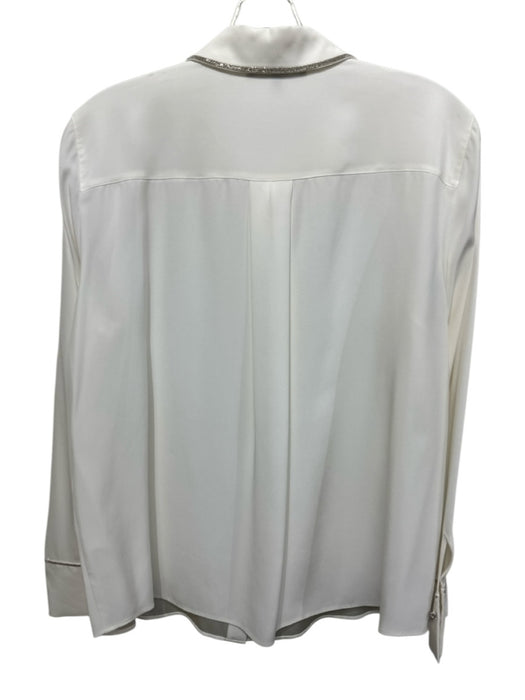 Lafayette 148 Size Large Ivory White Silk Button Down Long Sleeve Collared Top Ivory White / Large