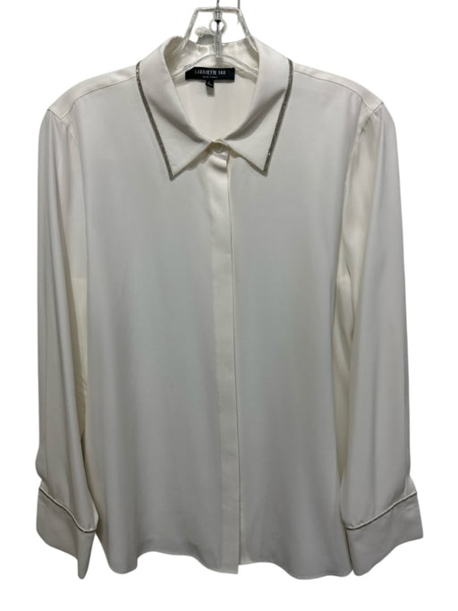 Lafayette 148 Size Large Ivory White Silk Button Down Long Sleeve Collared Top Ivory White / Large
