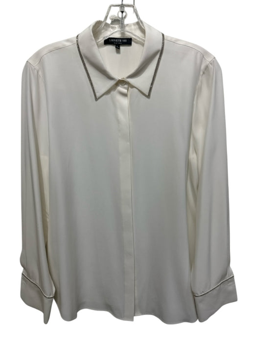 Lafayette 148 Size Large Ivory White Silk Button Down Long Sleeve Collared Top Ivory White / Large