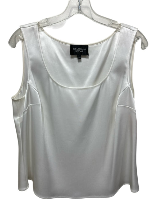 St. John Caviar Size Large White Triacetate Blend Sheen Sleeveless Tank Top White / Large