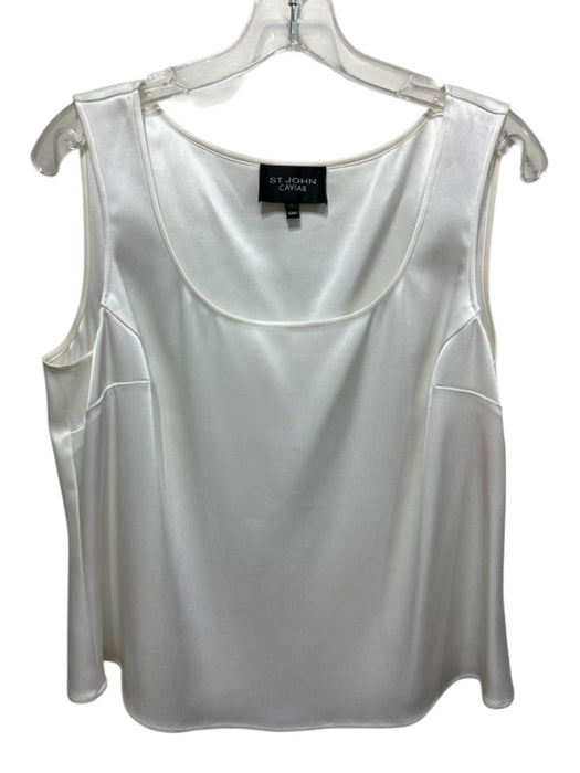 St. John Caviar Size Large White Triacetate Blend Sheen Sleeveless Tank Top White / Large