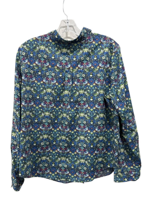 Sailor Rose Size XL Blue & Green Print Cotton Floral Birds Long Sleeve Top Blue & Green Print / XL