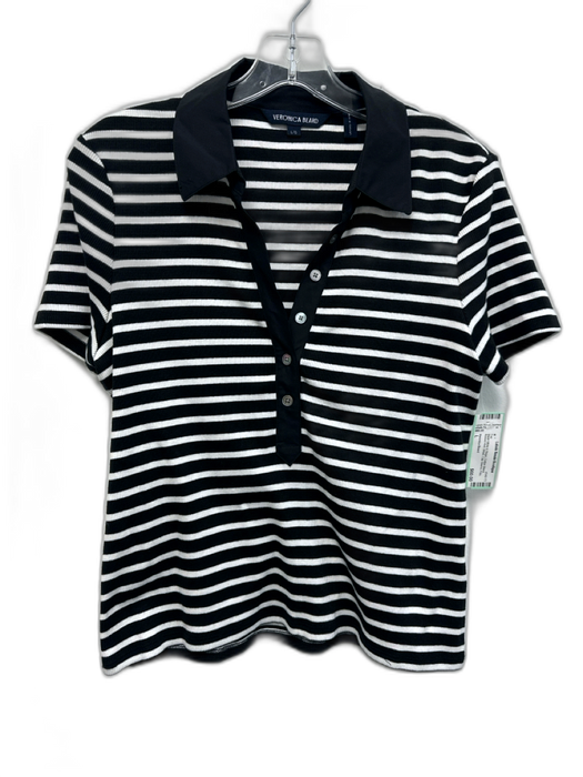 Veronica Beard Size L Black White & Beige Cotton Blend Ribbed Knit Stripe Top Black White & Beige / L