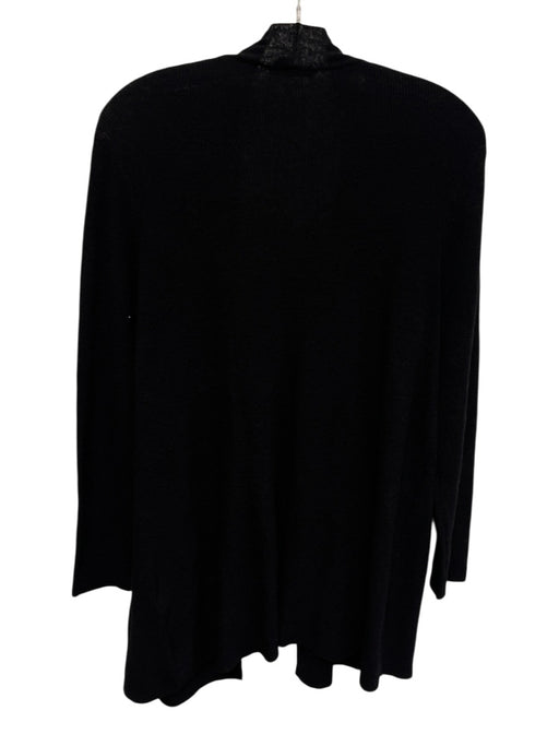 Eileen Fisher Size M Black Linen Blend Long Sleeve Pockets Open Knit Cardigan Black / M